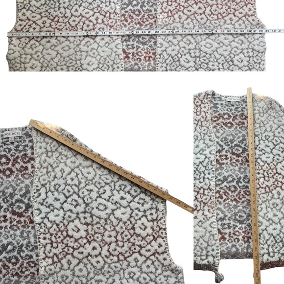 Knox Rose Womens S Cream Brown Jacquard Animal Print Floral Knit Poncho Cardigan - Picture 5 of 15